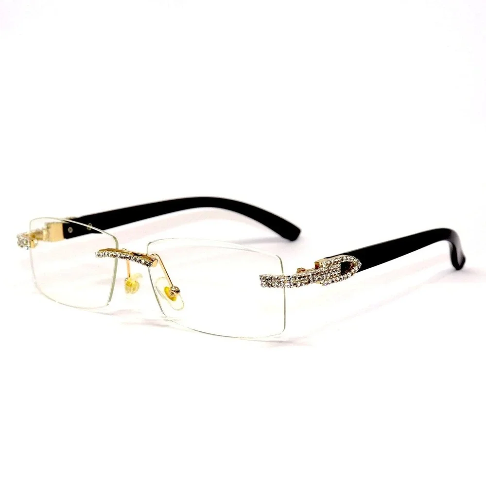 Rhinestone Rimless Sunglasses Men's Fashion Eyewear Hip Hop ShadesClear Lens New